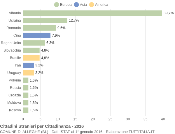 Grafico cittadinanza stranieri - Alleghe 2016