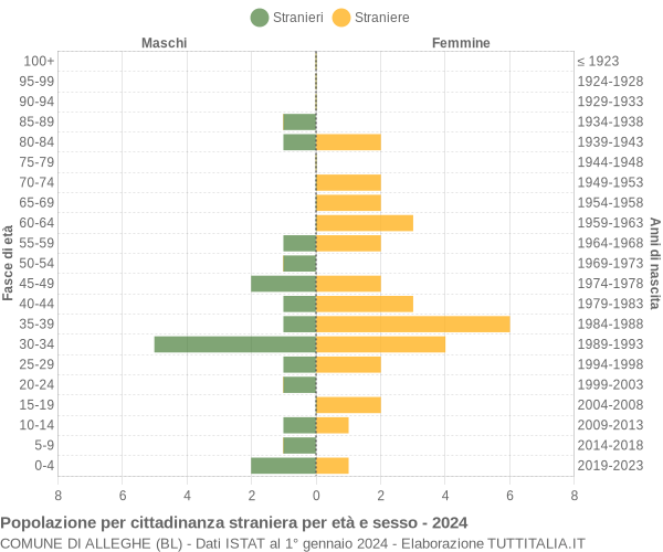 Grafico cittadini stranieri - Alleghe 2024