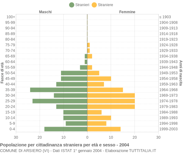 Grafico cittadini stranieri - Arsiero 2004