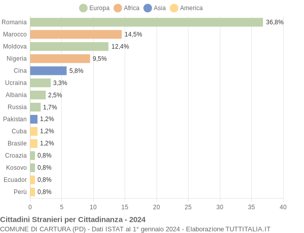 Grafico cittadinanza stranieri - Cartura 2024