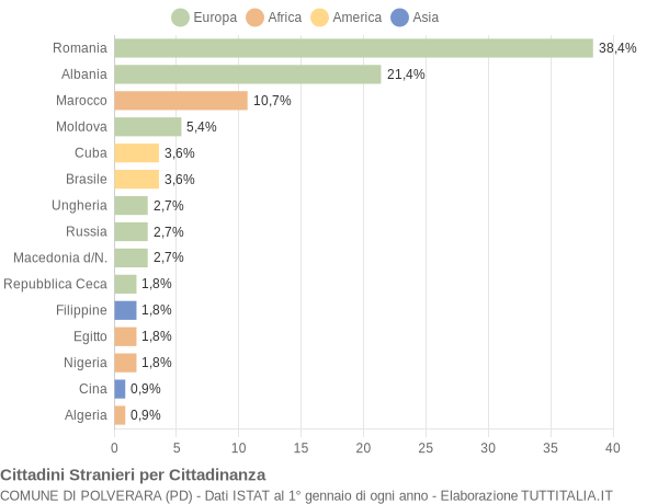 Grafico cittadinanza stranieri - Polverara 2010