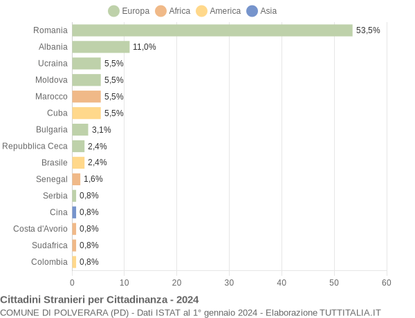 Grafico cittadinanza stranieri - Polverara 2024