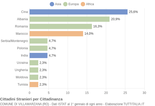 Grafico cittadinanza stranieri - Villamarzana 2008