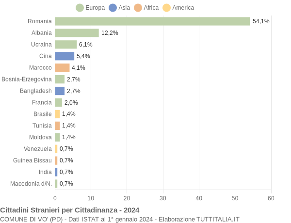 Grafico cittadinanza stranieri - Vo' 2024