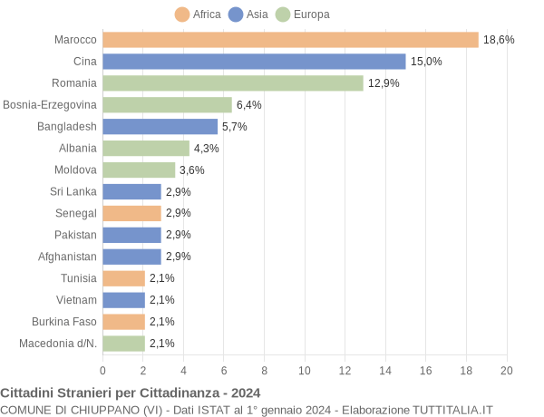 Grafico cittadinanza stranieri - Chiuppano 2024