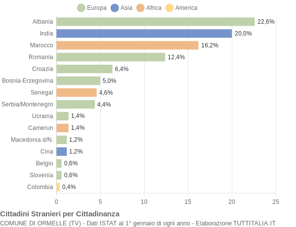 Grafico cittadinanza stranieri - Ormelle 2005
