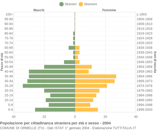 Grafico cittadini stranieri - Ormelle 2004