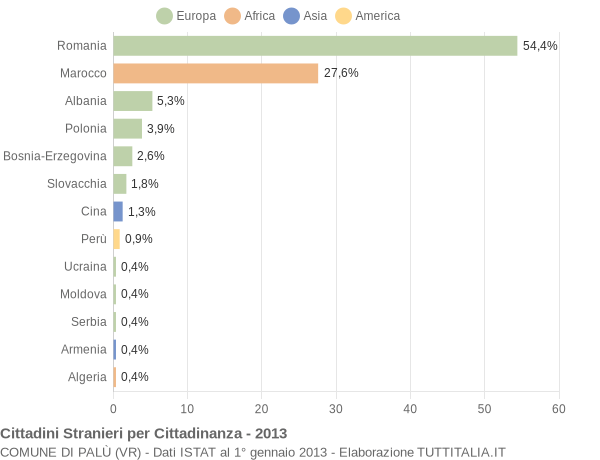 Grafico cittadinanza stranieri - Palù 2013