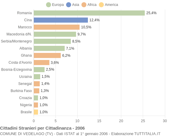 Grafico cittadinanza stranieri - Vedelago 2006