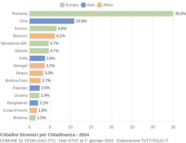 Grafico cittadinanza stranieri - Vedelago 2024