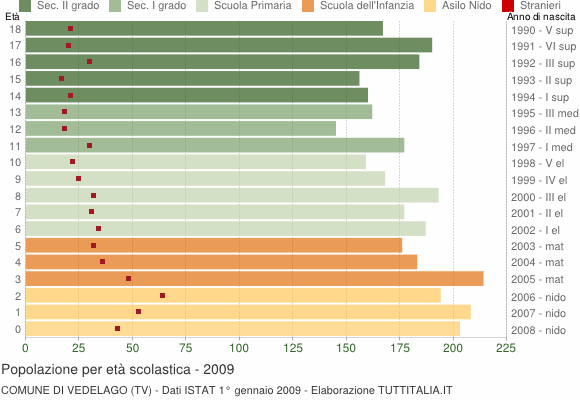 Grafico Popolazione in età scolastica - Vedelago 2009