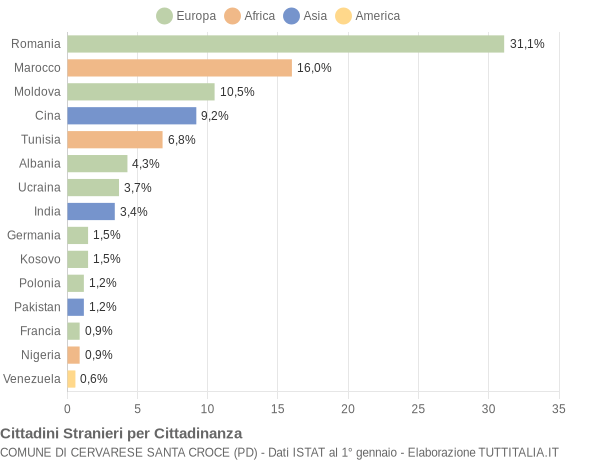 Grafico cittadinanza stranieri - Cervarese Santa Croce 2018