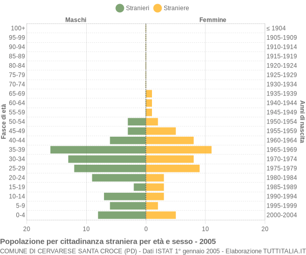Grafico cittadini stranieri - Cervarese Santa Croce 2005