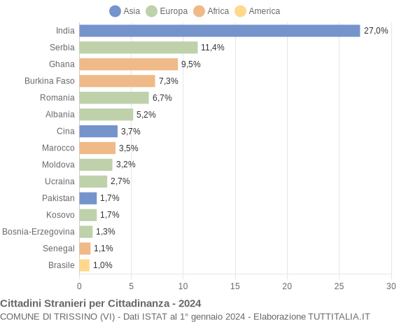 Grafico cittadinanza stranieri - Trissino 2024