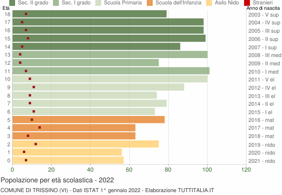 Grafico Popolazione in età scolastica - Trissino 2022
