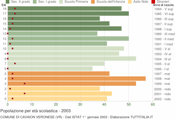 Grafico Popolazione in età scolastica - Cavaion Veronese 2003