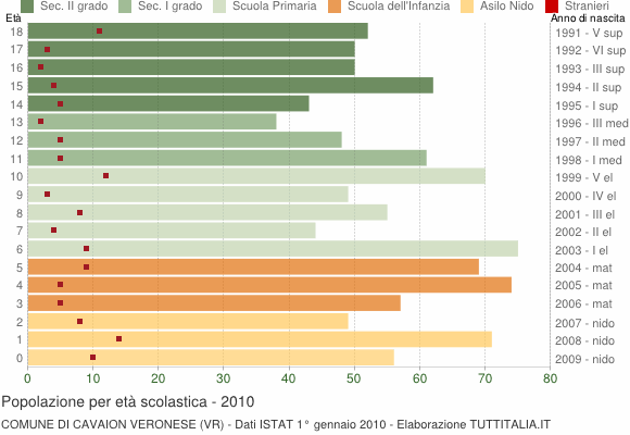 Grafico Popolazione in età scolastica - Cavaion Veronese 2010