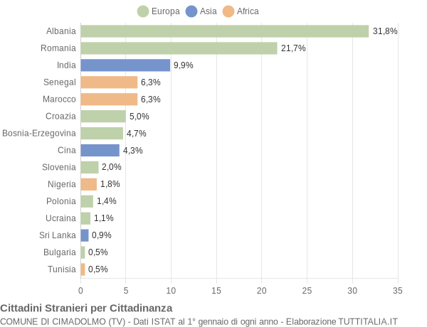 Grafico cittadinanza stranieri - Cimadolmo 2005
