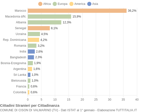 Grafico cittadinanza stranieri - Cison di Valmarino 2007