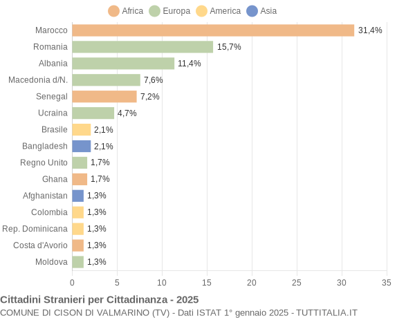 Grafico cittadinanza stranieri - Cison di Valmarino 2025