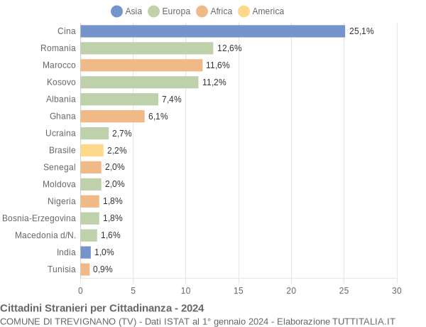 Grafico cittadinanza stranieri - Trevignano 2024