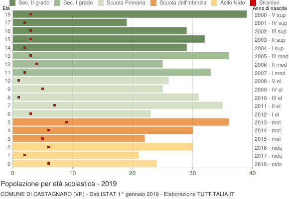 Grafico Popolazione in età scolastica - Castagnaro 2019