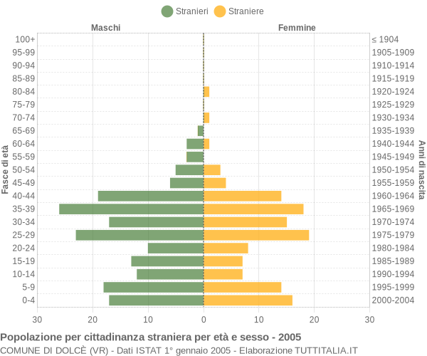 Grafico cittadini stranieri - Dolcè 2005