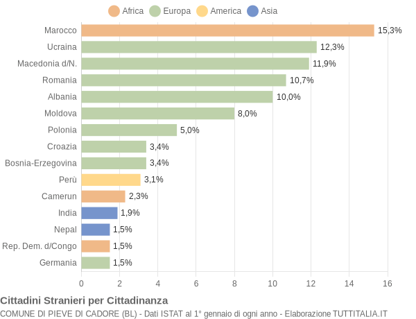 Grafico cittadinanza stranieri - Pieve di Cadore 2015