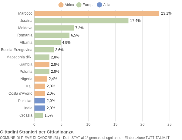 Grafico cittadinanza stranieri - Pieve di Cadore 2021