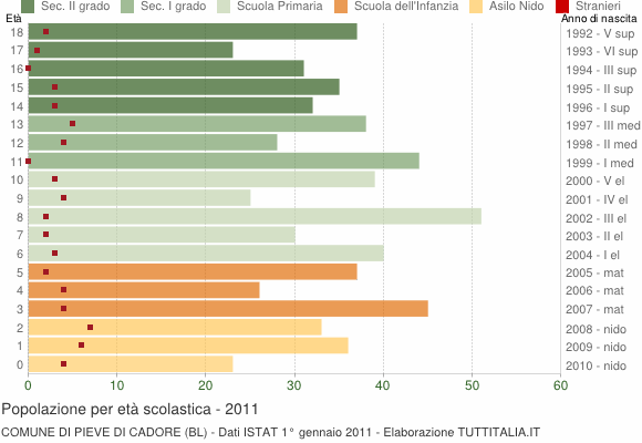Grafico Popolazione in età scolastica - Pieve di Cadore 2011
