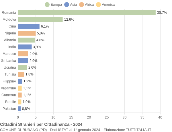 Grafico cittadinanza stranieri - Rubano 2024