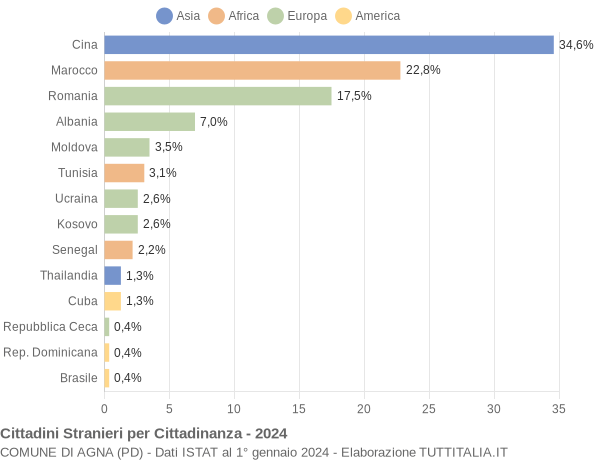 Grafico cittadinanza stranieri - Agna 2024