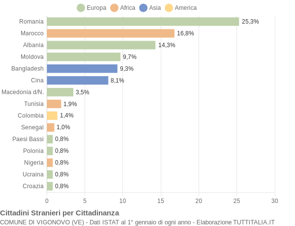 Grafico cittadinanza stranieri - Vigonovo 2005