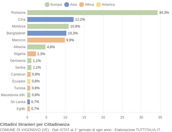 Grafico cittadinanza stranieri - Vigonovo 2015