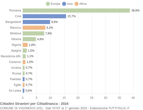 Grafico cittadinanza stranieri - Vigonovo 2024