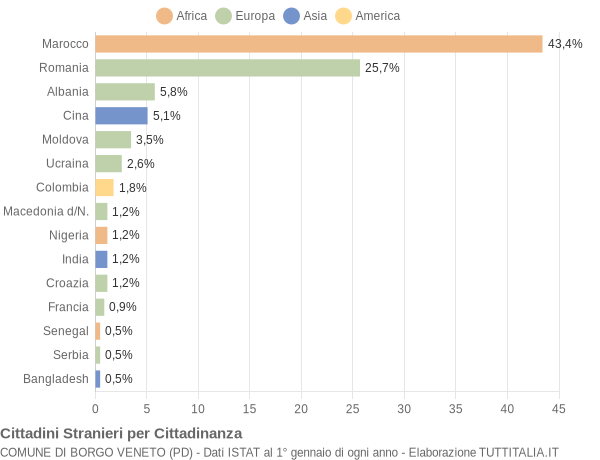 Grafico cittadinanza stranieri - Borgo Veneto 2021