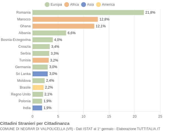 Grafico cittadinanza stranieri - Negrar di Valpolicella 2009