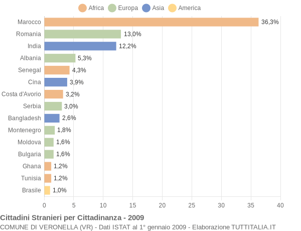 Grafico cittadinanza stranieri - Veronella 2009