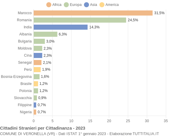 Grafico cittadinanza stranieri - Veronella 2023