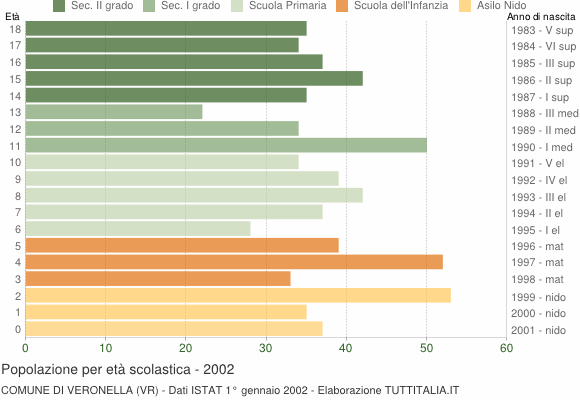 Grafico Popolazione in età scolastica - Veronella 2002