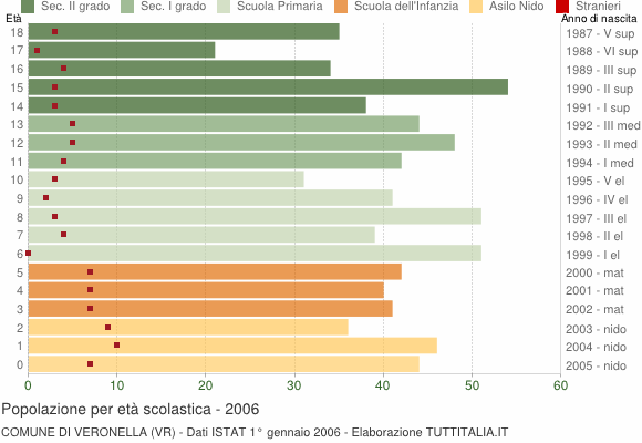 Grafico Popolazione in età scolastica - Veronella 2006