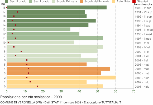 Grafico Popolazione in età scolastica - Veronella 2009