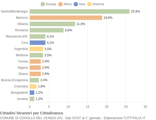 Grafico cittadinanza stranieri - Cogollo del Cengio 2006