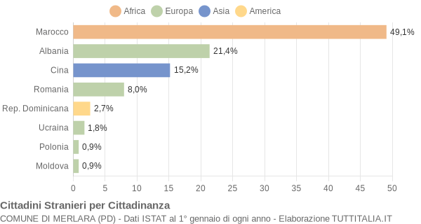 Grafico cittadinanza stranieri - Merlara 2004