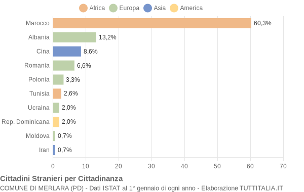 Grafico cittadinanza stranieri - Merlara 2007