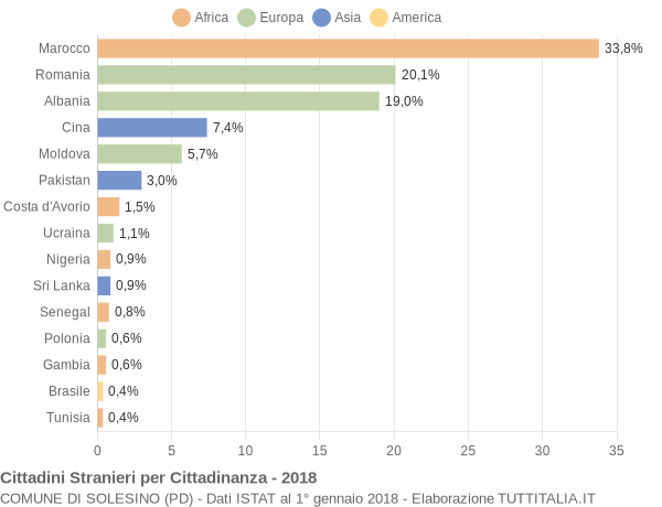 Grafico cittadinanza stranieri - Solesino 2018