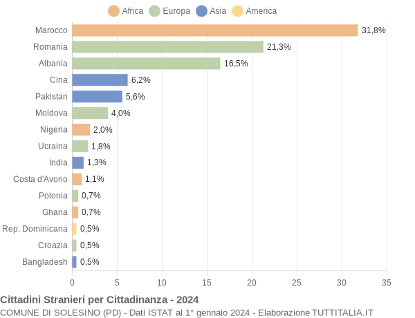 Grafico cittadinanza stranieri - Solesino 2024