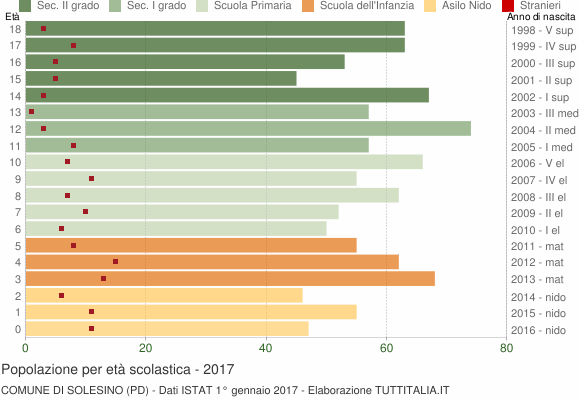 Grafico Popolazione in età scolastica - Solesino 2017