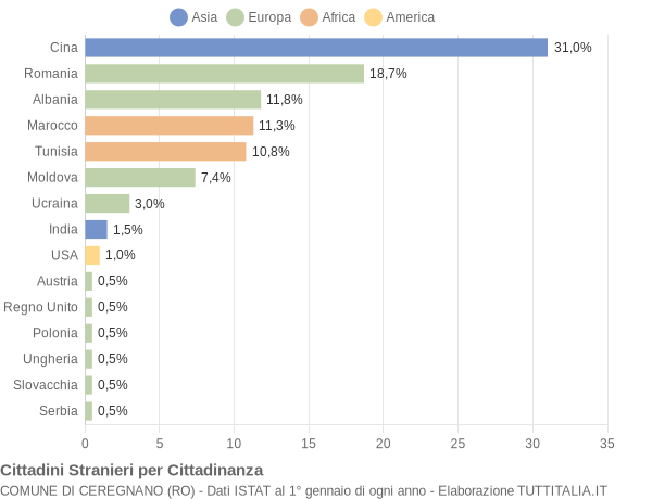 Grafico cittadinanza stranieri - Ceregnano 2009