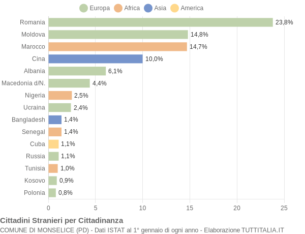 Grafico cittadinanza stranieri - Monselice 2021